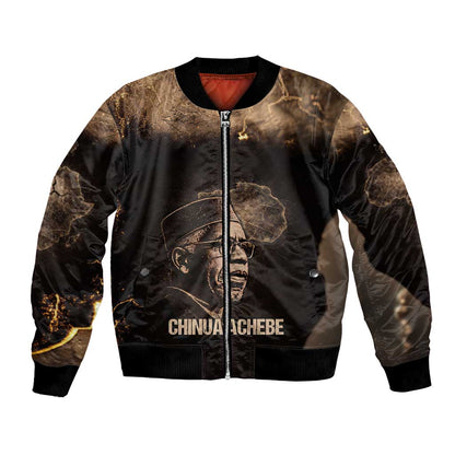 Chinua Achebe Bomber Jacket with Sepia Portrait, Lion Historians Quote and Vintage African Map - African Pride