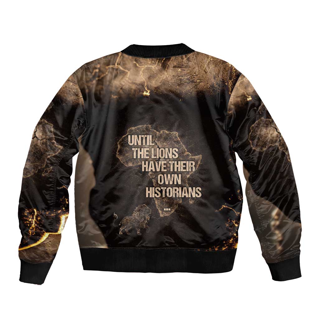 Chinua Achebe Bomber Jacket with Sepia Portrait, Lion Historians Quote and Vintage African Map - African Pride
