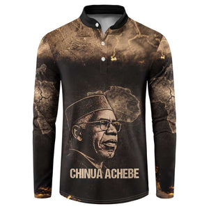 Chinua Achebe Button Sweatshirt with Sepia Portrait, Lion Historians Quote and Vintage African Map