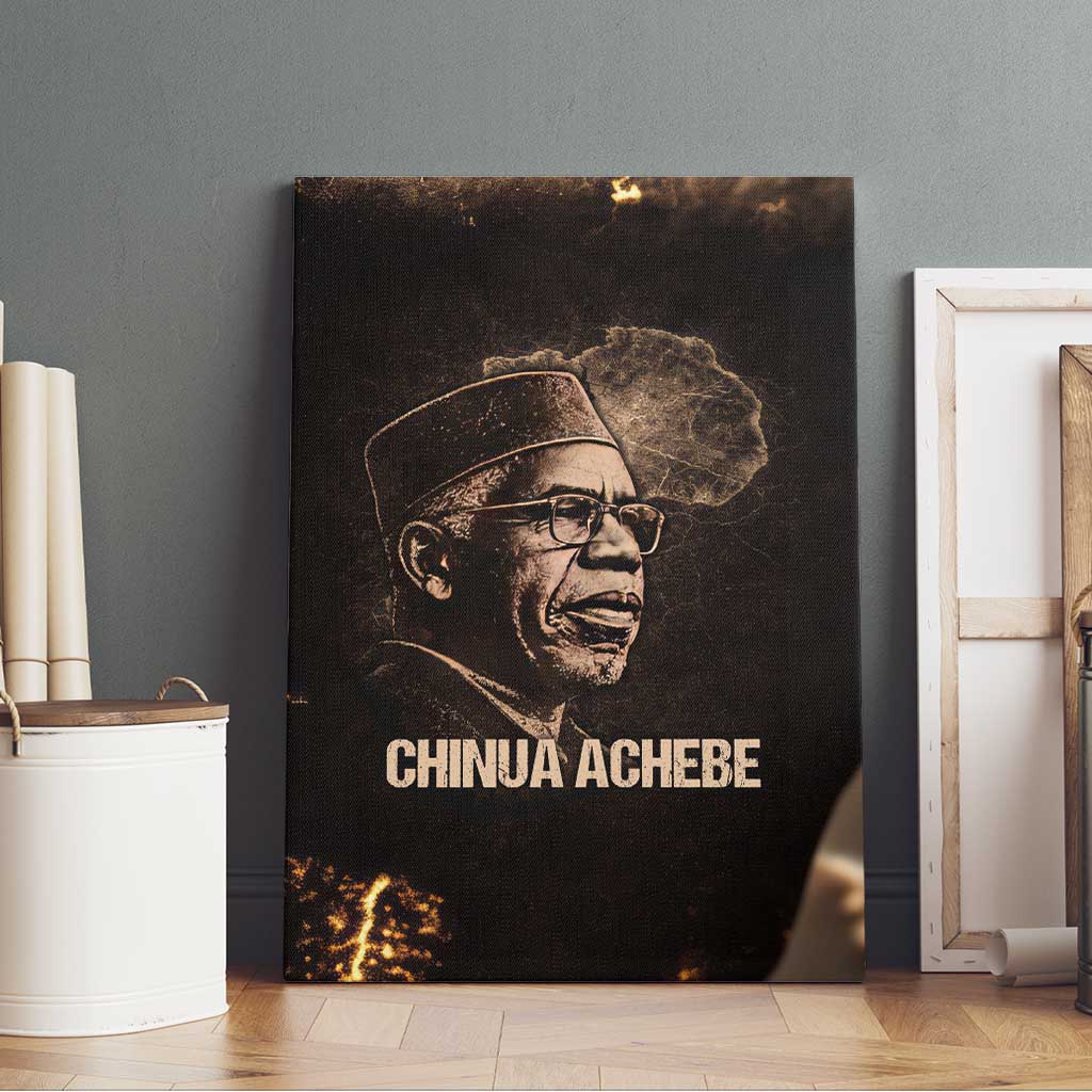 Chinua Achebe Canvas Wall Art with Sepia Portrait, Lion Historians Quote and Vintage African Map - African Pride