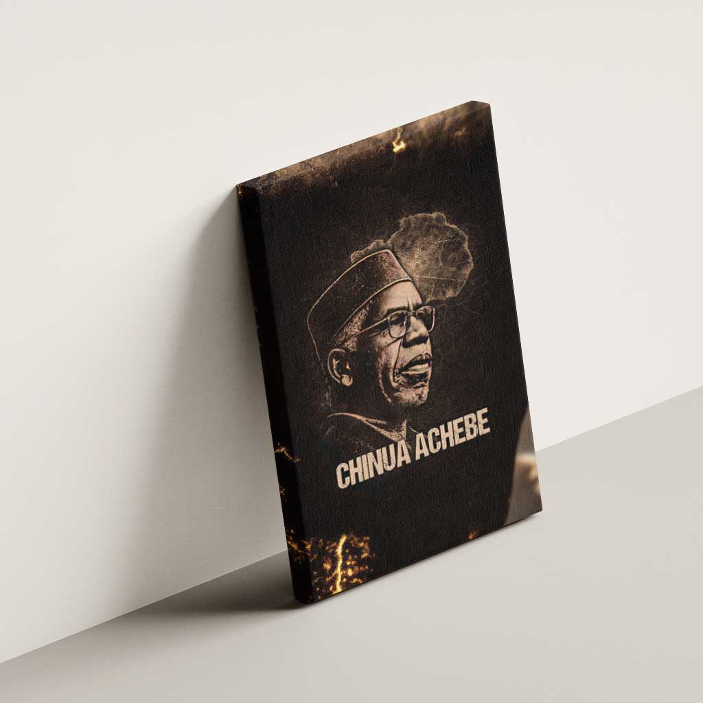 Chinua Achebe Canvas Wall Art with Sepia Portrait, Lion Historians Quote and Vintage African Map - African Pride