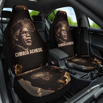 Chinua Achebe Car Seat Cover with Sepia Portrait, Lion Historians Quote and Vintage African Map - African Pride