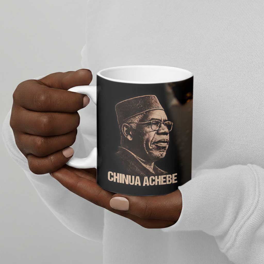 Chinua Achebe Ceramic Mug with Sepia Portrait, Lion Historians Quote and Vintage African Map - African Pride