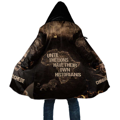 Chinua Achebe Cloak with Sepia Portrait, Lion Historians Quote and Vintage African Map - African Pride