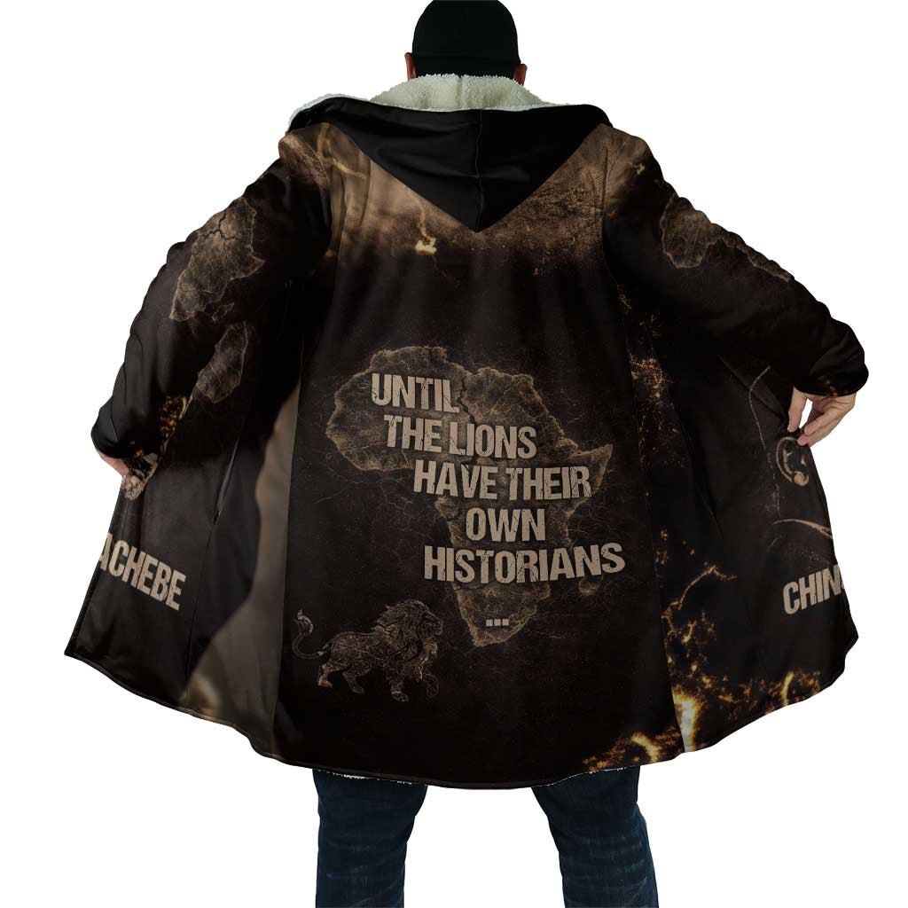 Chinua Achebe Cloak with Sepia Portrait, Lion Historians Quote and Vintage African Map - African Pride