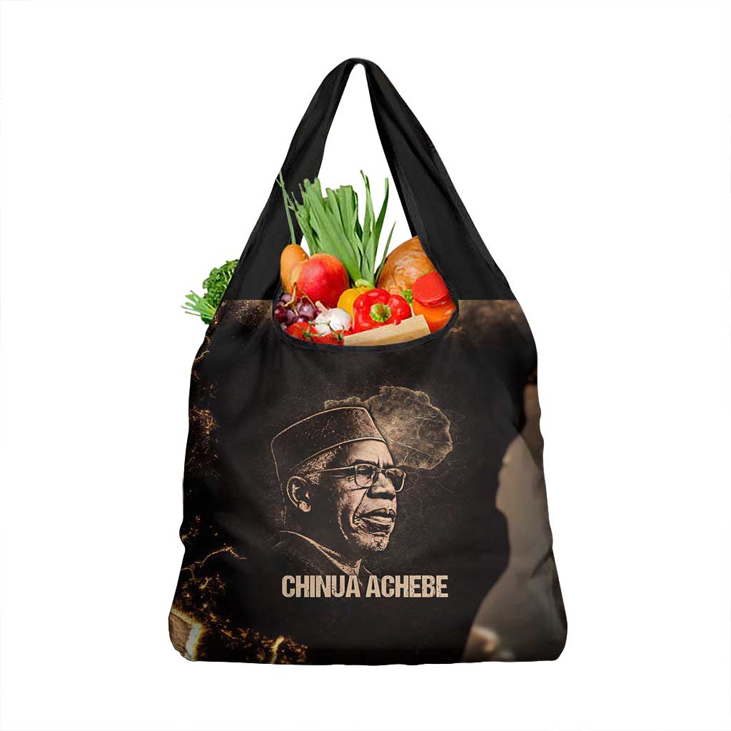 Chinua Achebe Grocery Bag with Sepia Portrait, Lion Historians Quote and Vintage African Map - African Pride
