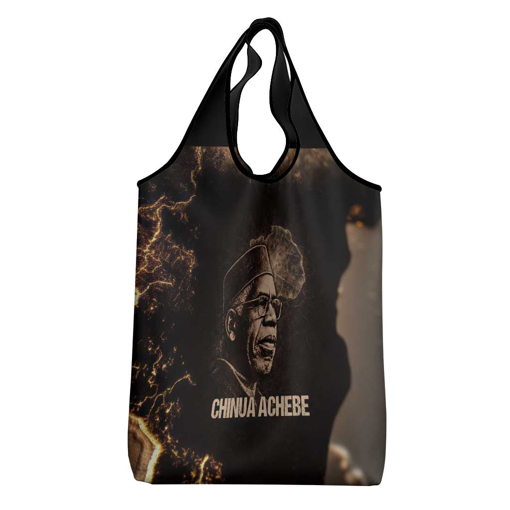 Chinua Achebe Grocery Bag with Sepia Portrait, Lion Historians Quote and Vintage African Map - African Pride