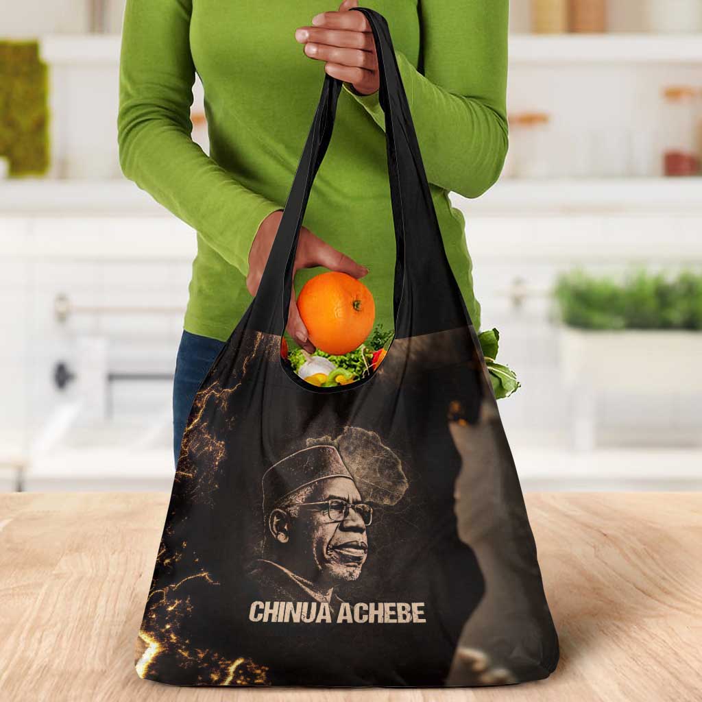 Chinua Achebe Grocery Bag with Sepia Portrait, Lion Historians Quote and Vintage African Map - African Pride