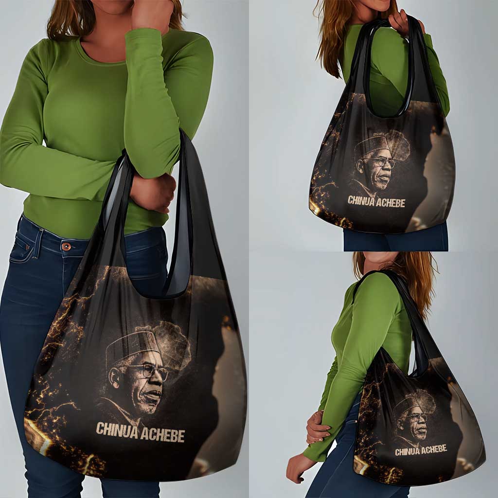 Chinua Achebe Grocery Bag with Sepia Portrait, Lion Historians Quote and Vintage African Map - African Pride