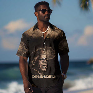 Chinua Achebe Hawaiian Shirt with Sepia Portrait, Lion Historians Quote and Vintage African Map - African Pride