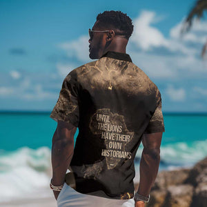 Chinua Achebe Hawaiian Shirt with Sepia Portrait, Lion Historians Quote and Vintage African Map - African Pride