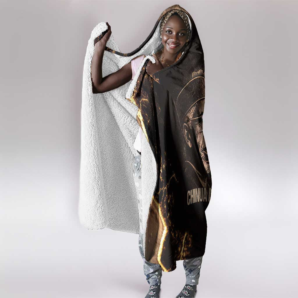 Chinua Achebe Hooded Blanket with Sepia Portrait, Lion Historians Quote and Vintage African Map - African Pride