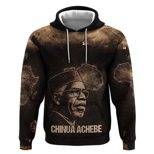Chinua Achebe Hoodie with Sepia Portrait, Lion Historians Quote and Vintage African Map - African Pride