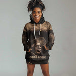 Chinua Achebe Hoodie Dress with Sepia Portrait, Lion Historians Quote and Vintage African Map - African Pride