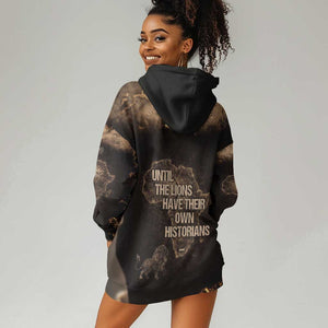 Chinua Achebe Hoodie Dress with Sepia Portrait, Lion Historians Quote and Vintage African Map - African Pride