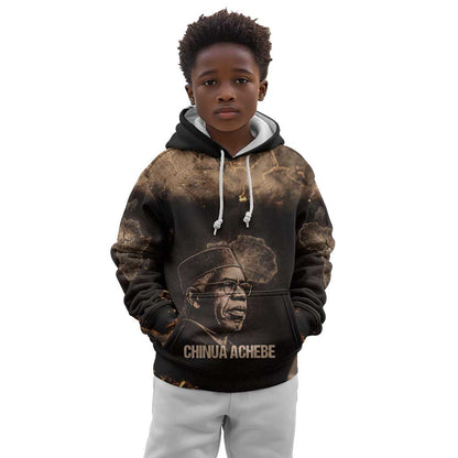 Chinua Achebe Kid Hoodie with Sepia Portrait, Lion Historians Quote and Vintage African Map - African Pride