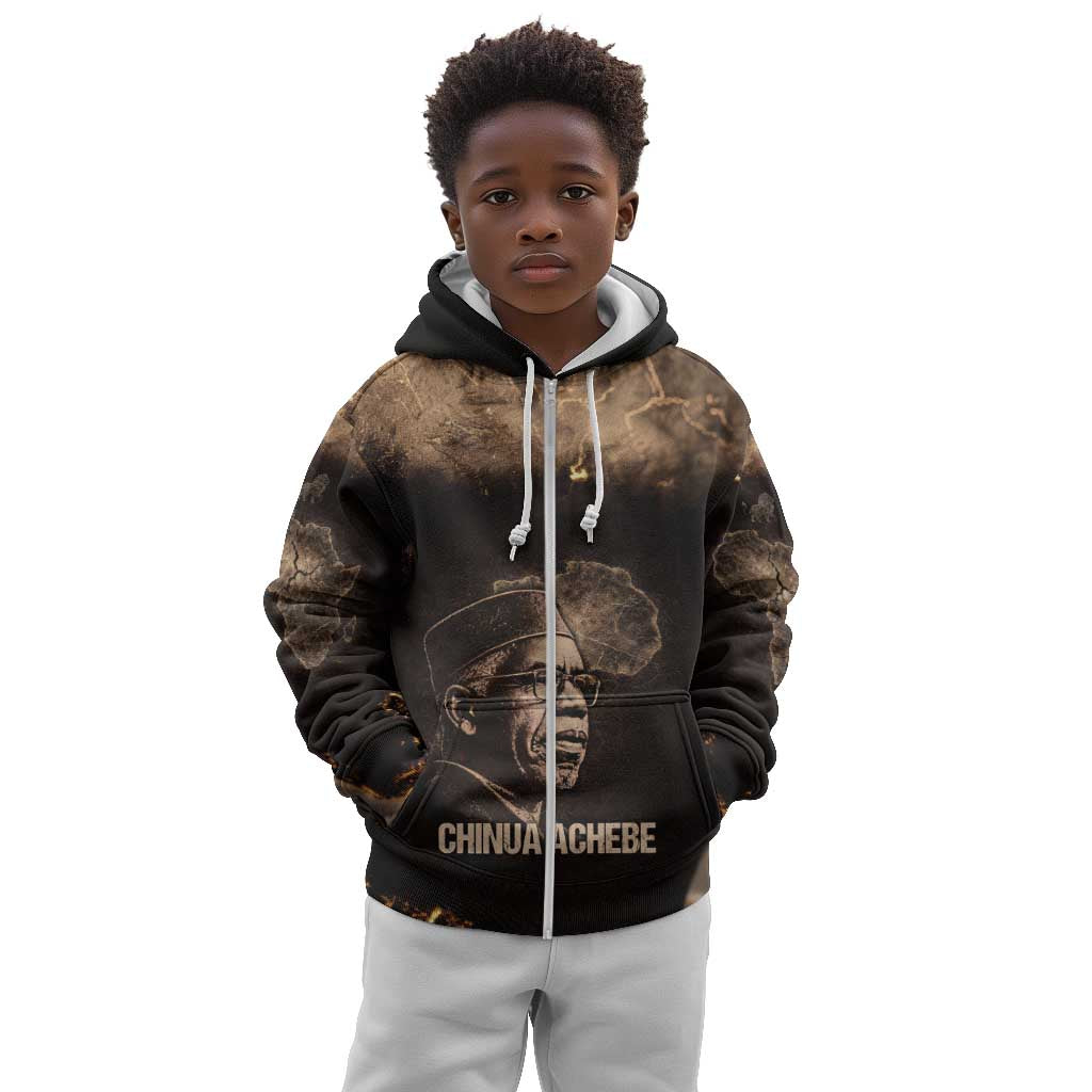 Chinua Achebe Kid Hoodie with Sepia Portrait, Lion Historians Quote and Vintage African Map - African Pride