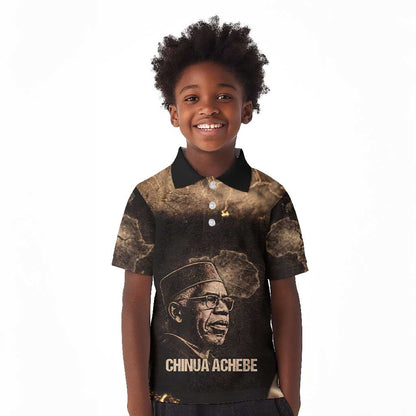 Chinua Achebe Kid Polo Shirt with Sepia Portrait, Lion Historians Quote and Vintage African Map - African Pride
