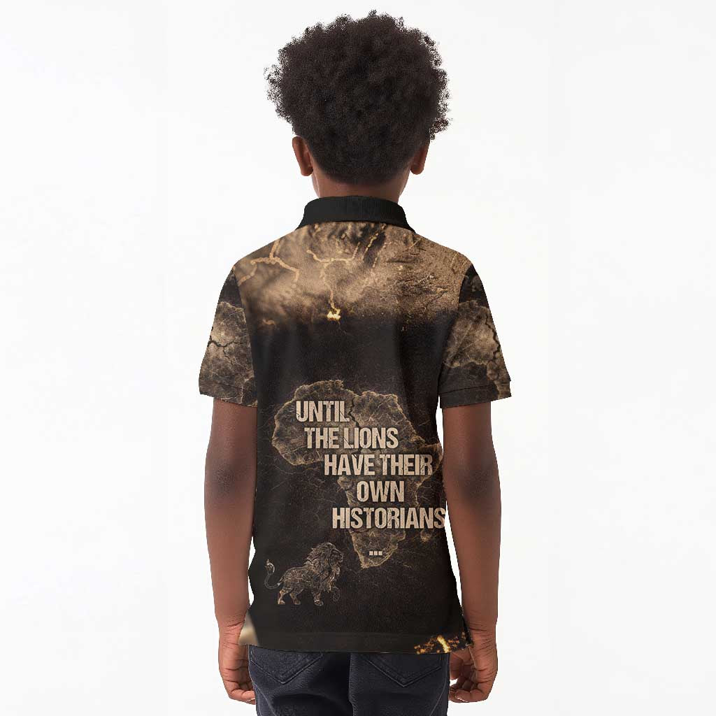 Chinua Achebe Kid Polo Shirt with Sepia Portrait, Lion Historians Quote and Vintage African Map - African Pride