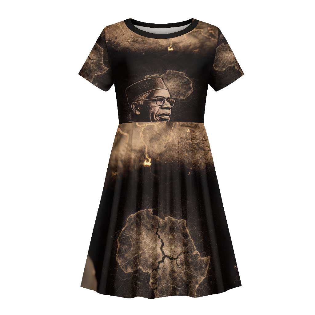 Chinua Achebe Kid Short Sleeve Dress with Sepia Portrait, Lion Historians Quote and Vintage African Map - African Pride