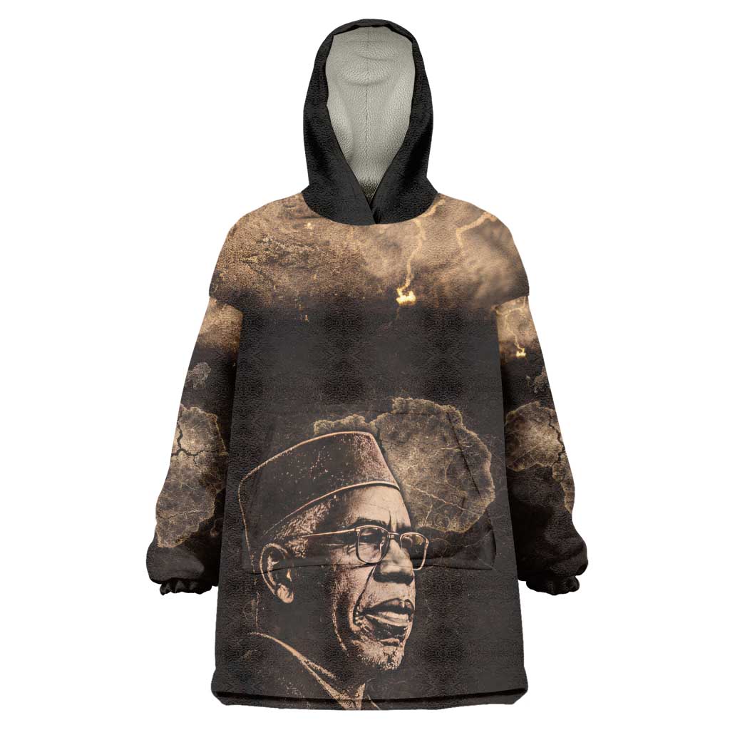 Chinua Achebe Kid Wearable Blanket Hoodie with Sepia Portrait, Lion Historians Quote and Vintage African Map - African Pride