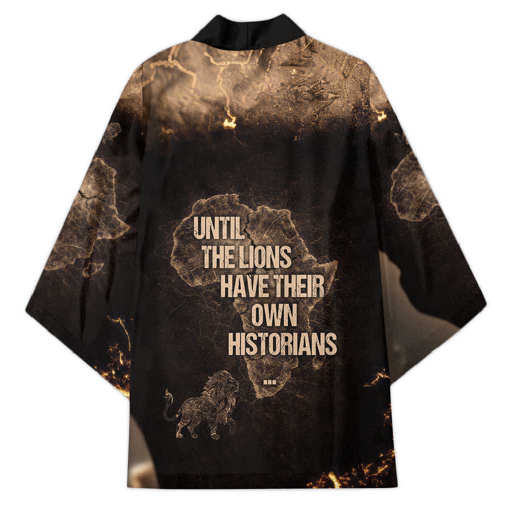 Chinua Achebe Kimono with Sepia Portrait, Lion Historians Quote and Vintage African Map - African Pride