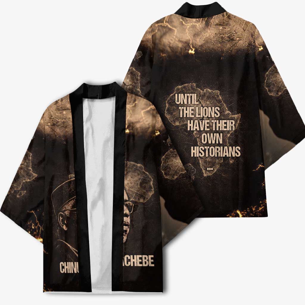 Chinua Achebe Kimono with Sepia Portrait, Lion Historians Quote and Vintage African Map - African Pride