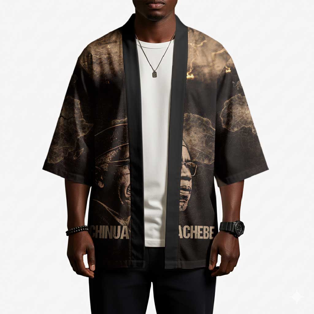 Chinua Achebe Kimono with Sepia Portrait, Lion Historians Quote and Vintage African Map - African Pride