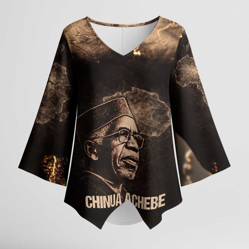 Chinua Achebe Kimono Sleeve Blouse with Sepia Portrait, Lion Historians Quote and Vintage African Map - African Pride