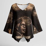 Chinua Achebe Kimono Sleeve Blouse with Sepia Portrait, Lion Historians Quote and Vintage African Map - African Pride