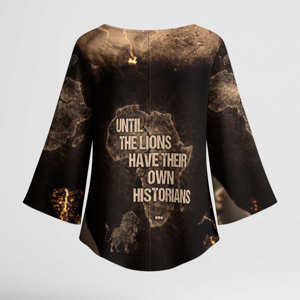 Chinua Achebe Kimono Sleeve Blouse with Sepia Portrait, Lion Historians Quote and Vintage African Map - African Pride