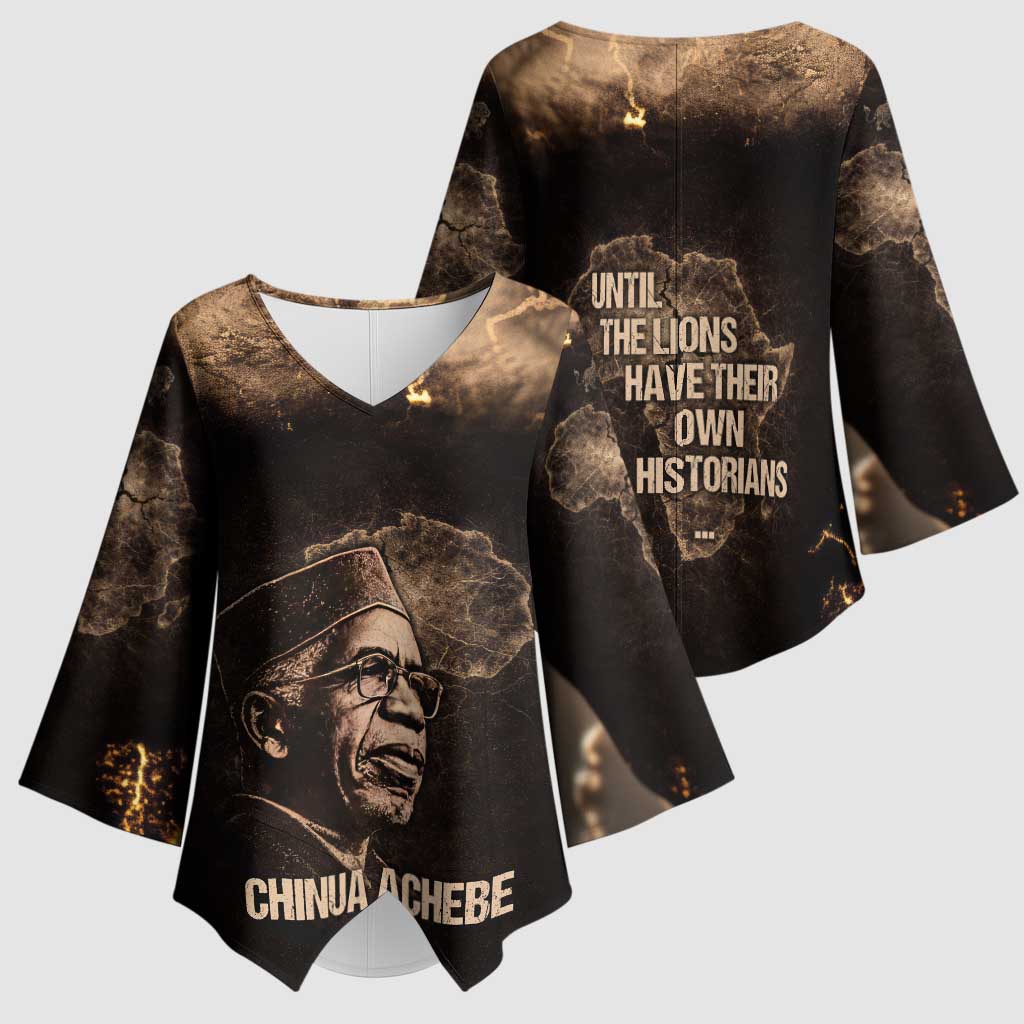 Chinua Achebe Kimono Sleeve Blouse with Sepia Portrait, Lion Historians Quote and Vintage African Map - African Pride