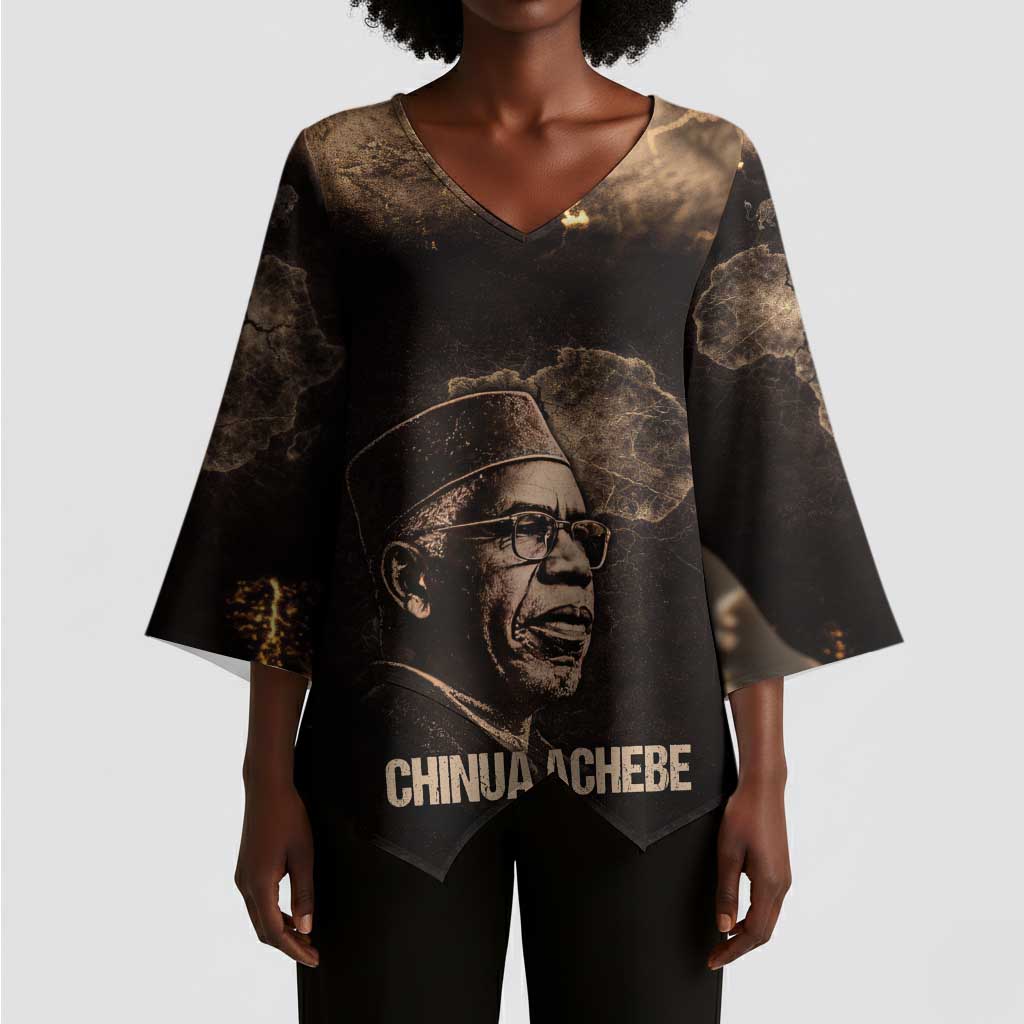 Chinua Achebe Kimono Sleeve Blouse with Sepia Portrait, Lion Historians Quote and Vintage African Map - African Pride