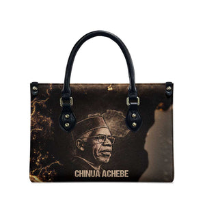 Chinua Achebe Leather Bag with Sepia Portrait, Lion Historians Quote and Vintage African Map - African Pride
