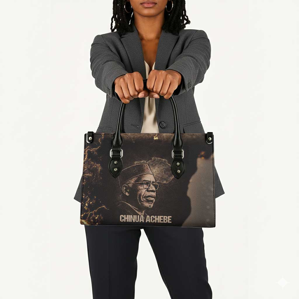 Chinua Achebe Leather Bag with Sepia Portrait, Lion Historians Quote and Vintage African Map - African Pride