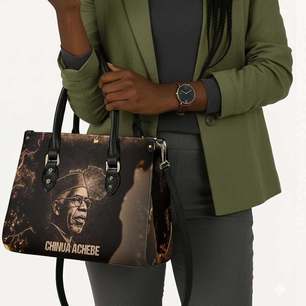 Chinua Achebe Leather Bag with Sepia Portrait, Lion Historians Quote and Vintage African Map - African Pride