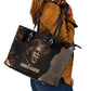 Chinua Achebe Leather Tote Bag with Sepia Portrait, Lion Historians Quote and Vintage African Map - African Pride