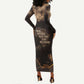 Chinua Achebe Long Sleeve Bodycon Dress with Sepia Portrait, Lion Historians Quote and Vintage African Map - African Pride