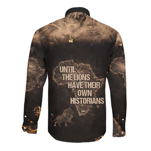 Chinua Achebe Long Sleeve Button Shirt with Sepia Portrait, Lion Historians Quote and Vintage African Map - African Pride