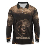 Chinua Achebe Long Sleeve Polo Shirt with Sepia Portrait, Lion Historians Quote and Vintage African Map - African Pride
