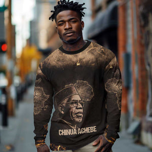 Chinua Achebe Long Sleeve Shirt with Sepia Portrait, Lion Historians Quote and Vintage African Map - African Pride