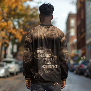 Chinua Achebe Long Sleeve Shirt with Sepia Portrait, Lion Historians Quote and Vintage African Map - African Pride