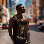 Chinua Achebe Men Tank Top with Sepia Portrait, Lion Historians Quote and Vintage African Map - African Pride