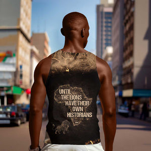 Chinua Achebe Men Tank Top with Sepia Portrait, Lion Historians Quote and Vintage African Map - African Pride