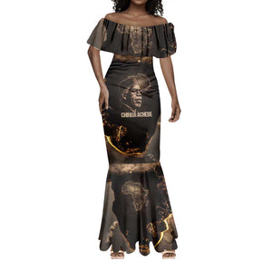 Chinua Achebe Mermaid Dress with Sepia Portrait, Lion Historians Quote and Vintage African Map - African Pride