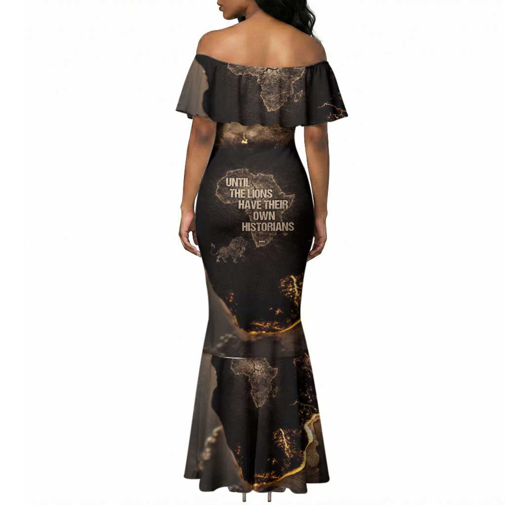 Chinua Achebe Mermaid Dress with Sepia Portrait, Lion Historians Quote and Vintage African Map - African Pride