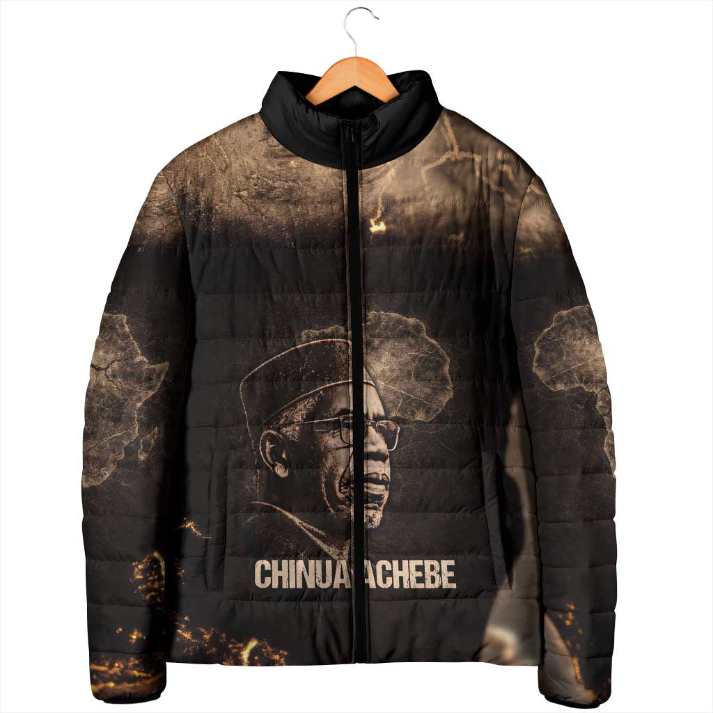 Chinua Achebe Padded Jacket with Sepia Portrait, Lion Historians Quote and Vintage African Map - African Pride