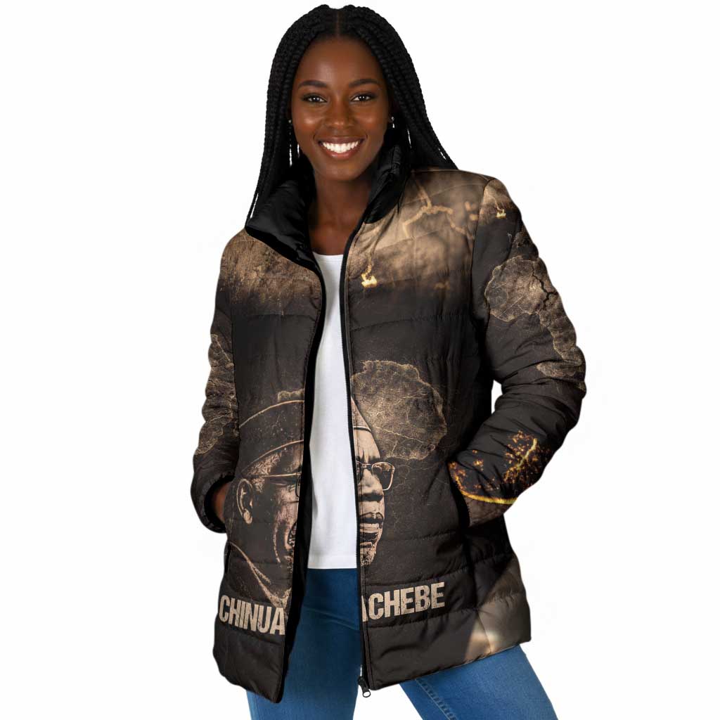 Chinua Achebe Padded Jacket with Sepia Portrait, Lion Historians Quote and Vintage African Map - African Pride