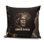 Chinua Achebe Pillow Cover with Sepia Portrait, Lion Historians Quote and Vintage African Map - African Pride