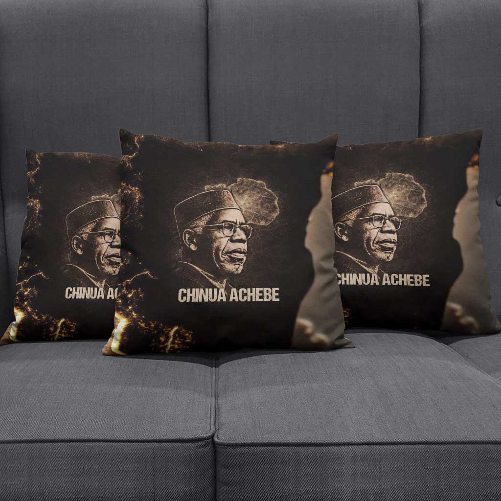 Chinua Achebe Pillow Cover with Sepia Portrait, Lion Historians Quote and Vintage African Map - African Pride
